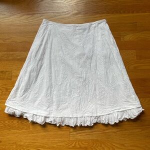 Tribal White Midi A-Line Skirt with Ruffled Hem